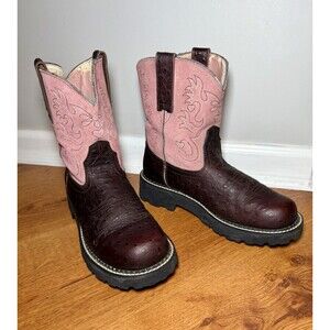 Ariat Fatbaby Boots Womens 8.5 Pink Blush Suede & Brown Ostrich Leather Cowboy